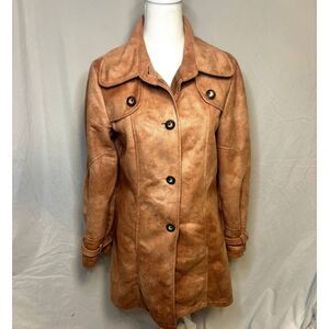 Montaco Faux Suede Button Up Collared Womens Jacket Designer Light Brown
